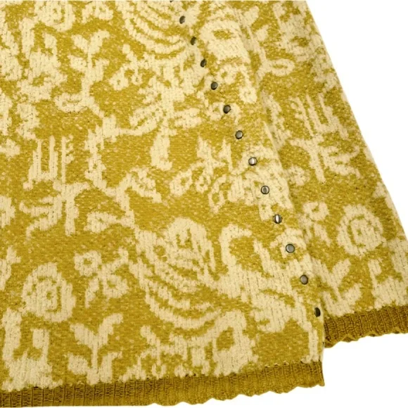 ANTHROPOLOGIE MOTH Mustard Yellow Floral Studded Wool Jacquard Knit Skirt size S - Picture 10 of 12